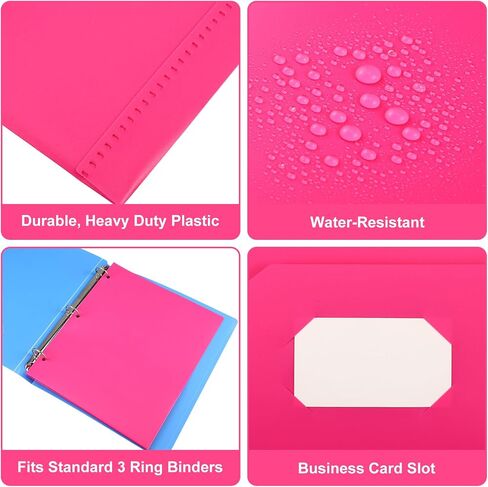 Yeaqee 48 Pack Plastic 3 Hole Punch Folders with 2 Pockets Bulk Heavy Duty Plastic Folders with Card Slot Pocket Folders for Letter Paper Size for Kids Students Teachers Office(Rose Red) in Saudi Arabia