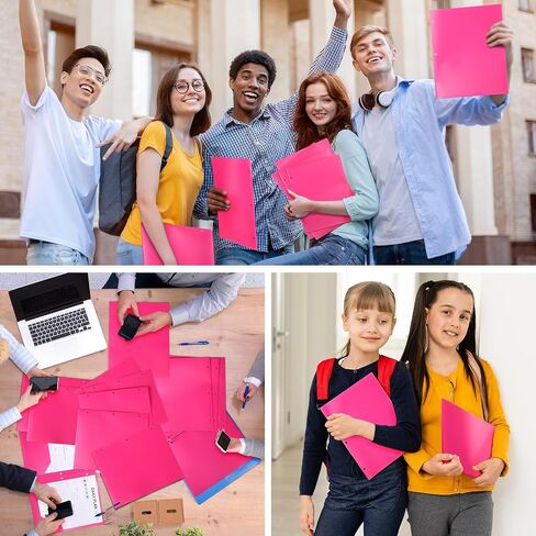 Yeaqee 48 Pack Plastic 3 Hole Punch Folders with 2 Pockets Bulk Heavy Duty Plastic Folders with Card Slot Pocket Folders for Letter Paper Size for Kids Students Teachers Office(Rose Red) in Saudi Arabia
