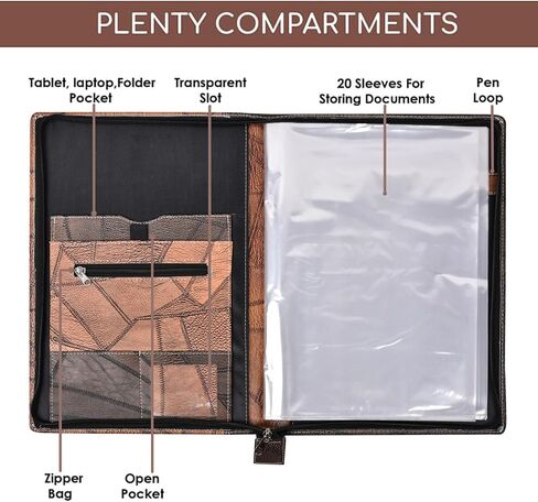 Premium Faux Leather File Folder with 20 Clear Sleeves - B4 Size, Grey Brown - Organize and Protect Documents/Certificates, Ideal for Filing Products in Saudi Arabia