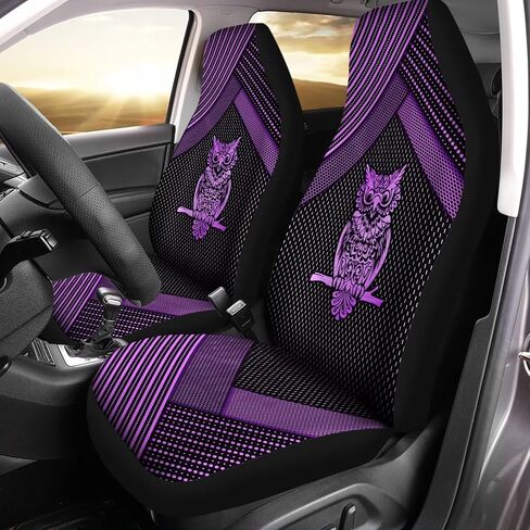 Purple Metal Owl Print Car Accessories Interior Decor Set of 2, Durable Seat Cover for Men Women Fit for Car, Truck or SUVs in Saudi Arabia