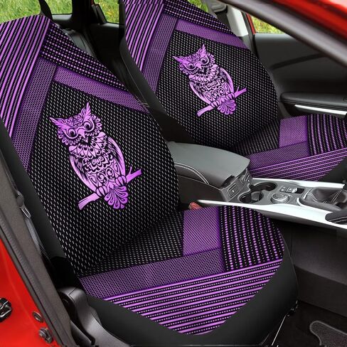 Purple Metal Owl Print Car Accessories Interior Decor Set of 2, Durable Seat Cover for Men Women Fit for Car, Truck or SUVs in Saudi Arabia