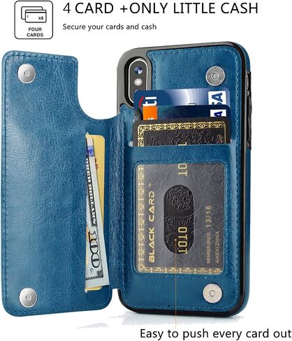 iPhone X/XS Wallet Case, iPhone X/XS Case with Credit Card Holder, Slim PU Leather Case with Card Slots, Protective Case with a Screen Protective Glass for iPhone X/XS 5.8 inch-Black in Kuwait