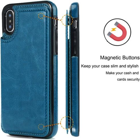 iPhone X/XS Wallet Case, iPhone X/XS Case with Credit Card Holder, Slim PU Leather Case with Card Slots, Protective Case with a Screen Protective Glass for iPhone X/XS 5.8 inch-Black in Kuwait