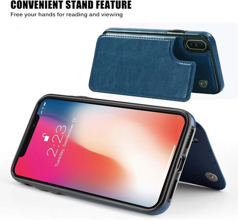 iPhone X/XS Wallet Case, iPhone X/XS Case with Credit Card Holder, Slim PU Leather Case with Card Slots, Protective Case with a Screen Protective Glass for iPhone X/XS 5.8 inch-Black in Kuwait