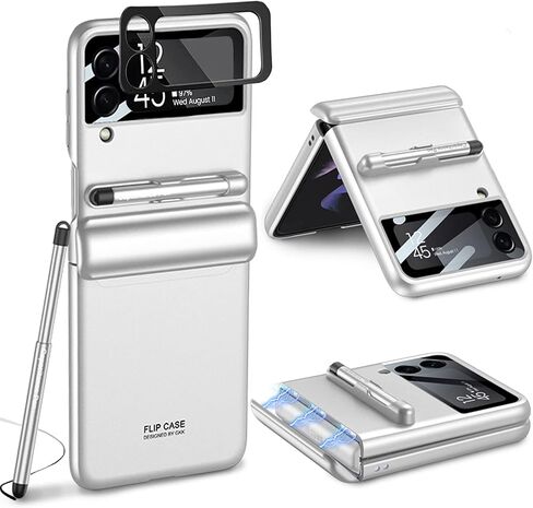 for Samsung Galaxy Z Flip 4 Case,with Stylus Fashion Business Phone case,with Hinge Protection Device and Camera Screen Protector,Case for Samsung Z Flip 4 2022 (Black) in Saudi Arabia