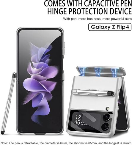 for Samsung Galaxy Z Flip 4 Case,with Stylus Fashion Business Phone case,with Hinge Protection Device and Camera Screen Protector,Case for Samsung Z Flip 4 2022 (Black) in Saudi Arabia