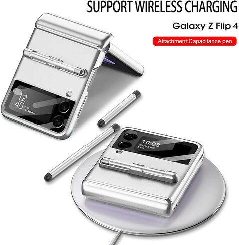 for Samsung Galaxy Z Flip 4 Case,with Stylus Fashion Business Phone case,with Hinge Protection Device and Camera Screen Protector,Case for Samsung Z Flip 4 2022 (Black) in Saudi Arabia