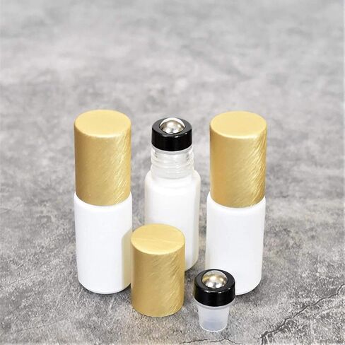 الزيوت الشاملة 12 عبوة من زجاجات الزيوت العطرية الدوارة، من الفولاذ المقاوم للصدأ - بكرات زجاجية بيضاء 5 مل، أغطية ذهبية - مجموعة فارغة مقاومة للتسرب للسفر والعطور والمزج وملمع الشفاه in Kuwait