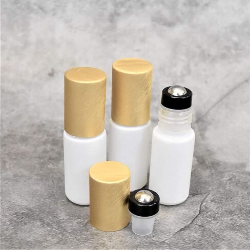 الزيوت الشاملة 12 عبوة من زجاجات الزيوت العطرية الدوارة، من الفولاذ المقاوم للصدأ - بكرات زجاجية بيضاء 5 مل، أغطية ذهبية - مجموعة فارغة مقاومة للتسرب للسفر والعطور والمزج وملمع الشفاه in Kuwait