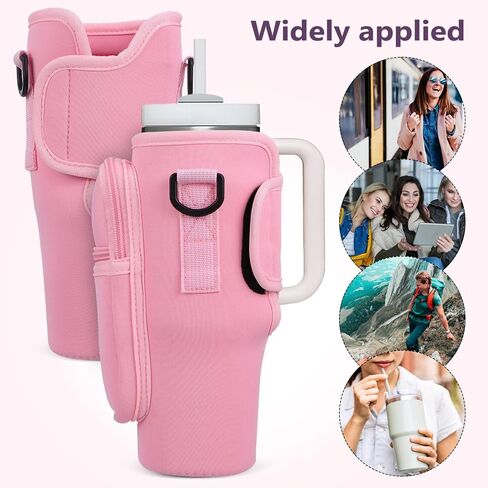 HEALLILY Water Bottle Carrier Bag with Phone Pocket Tumbler Water Bottle Holder Pouch with Adjustable Strap Bottle Sling for Travel Outdoor Sport Pink in Saudi Arabia
