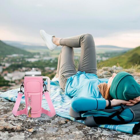 HEALLILY Water Bottle Carrier Bag with Phone Pocket Tumbler Water Bottle Holder Pouch with Adjustable Strap Bottle Sling for Travel Outdoor Sport Pink in Saudi Arabia