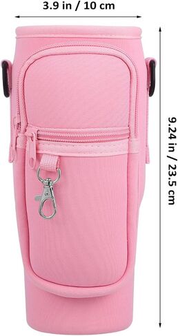 HEALLILY Water Bottle Carrier Bag with Phone Pocket Tumbler Water Bottle Holder Pouch with Adjustable Strap Bottle Sling for Travel Outdoor Sport Pink in Saudi Arabia