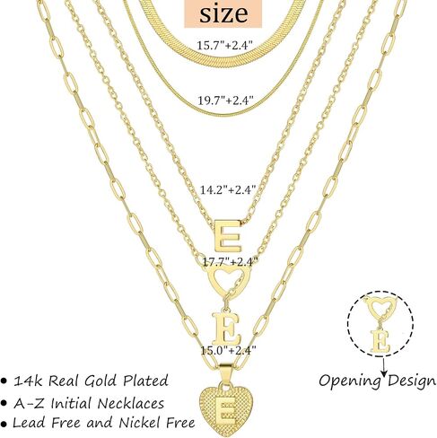 FAXHION 5 Pcs Gold Initial Necklaces for Women, 14K Gold Plated Letter Heart Pendant Necklaces, Dainty Flat Snake Chain Layering Choker Necklace for Gift in Saudi Arabia
