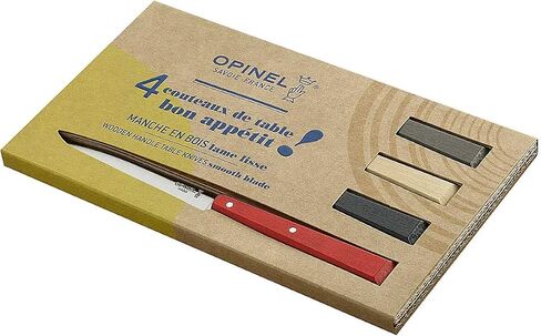 Opinel رقم 125 سكاكين طاولة، مجموعة مكونة من 4 قطع، سكاكين عشاء من الفولاذ عالي الكربون للحفلات أو الترفيه أو الاستخدام اليومي، مقابض شعاع قرن مطلية، صنع في فرنسا (الريف) in Kuwait