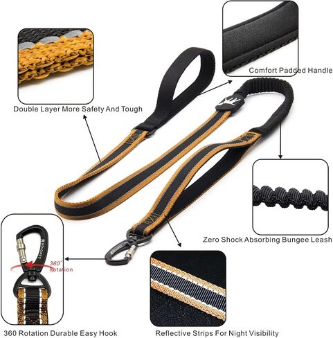 Dog Leash, 5-6 Ft Reflective Dog Walking Training Shock Absorbing Bungee Leashes, 2 Padded Traffic Handle Extra Control, for Medium and Large Duty Dogs - Blue in Saudi Arabia