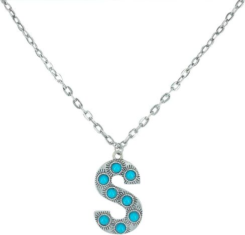 Turquoise Initial Letter S Necklace - Silver Plated Stainless Steel Alphabet Monogram Necklace for Women Gift in Kuwait