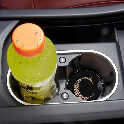 Car Cupholder Coaster Absorbent 2 Pack Cute Fun Trendy Leopard M Letter Initial Design Rubber New Automotive Cup Holder Decal Decor Accessories for Women Men Gift DZ224 in Saudi Arabia