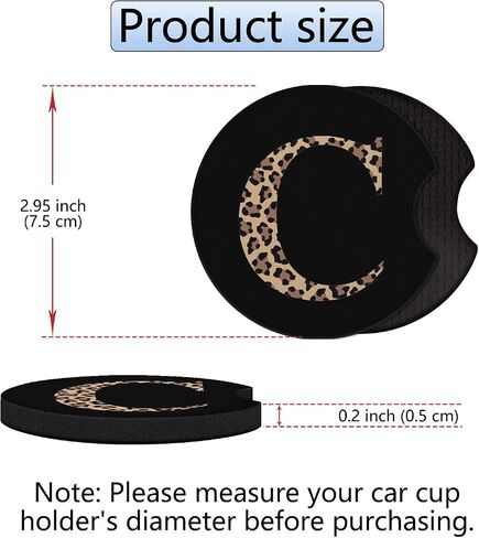 Car Cupholder Coaster Absorbent 2 Pack Cute Fun Trendy Leopard M Letter Initial Design Rubber New Automotive Cup Holder Decal Decor Accessories for Women Men Gift DZ224 in Saudi Arabia