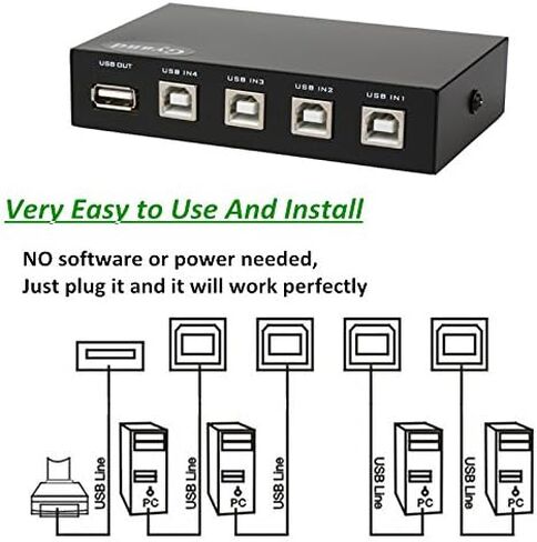موزع الطابعة، 4 منافذ USB 2.0، موزع تبديل ماسح ضوئي يدوي للطابعة، 4 قطع إلى محول مقسم واحد، 4 كابلات طابعة USB A إلى B in Kuwait