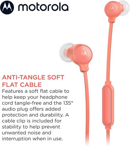 Motorola Earbuds 3-S Wired Earbuds with Microphone - Corded in-Ear Headphones, Comfortable Lightweight Silicone Ear Buds, Non-Tangle Flat Cable, 9.4mm Drivers Clear Bass Sound - Black in Kuwait