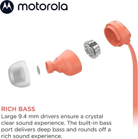 Motorola Earbuds 3-S Wired Earbuds with Microphone - Corded in-Ear Headphones, Comfortable Lightweight Silicone Ear Buds, Non-Tangle Flat Cable, 9.4mm Drivers Clear Bass Sound - Black in Kuwait