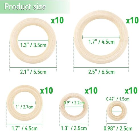 Unfinished Wooden Rings for Craft, Natural Wood Rings without Paint for Pendant Connectors, Jewelry, DIY Making, Crafts & Home Decor (45mm, 20 Pack) in Saudi Arabia