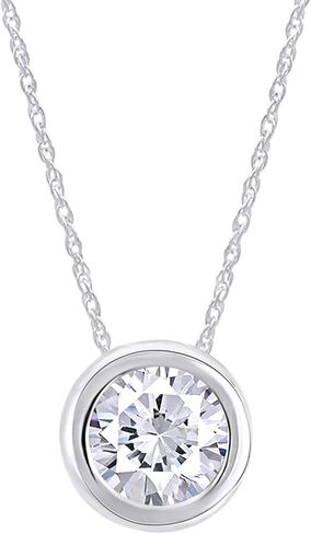 14K Solid Gold Pendant Necklace, Bezel Set 1 Carat Round Cubic Zirconia Solitaire Pendant Necklace For Women With 18" Gold Chain Gift For Her in Saudi Arabia