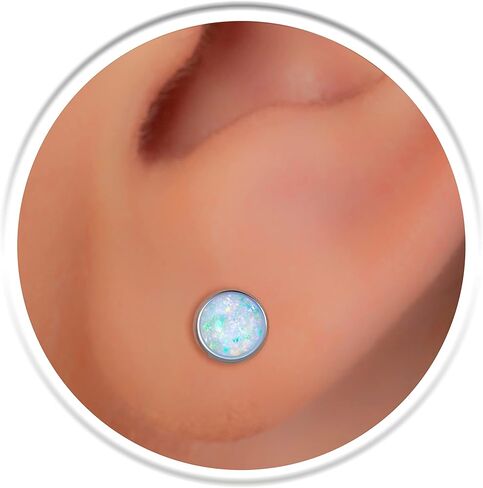 Opal Ear Studs For Women - Dainty 925 Silver White Opal Ear Studs Set - 3mm Opal Earring Stud Jewelry 22G Studs Earrings in Kuwait