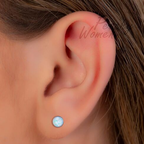 Opal Ear Studs For Women - Dainty 925 Silver White Opal Ear Studs Set - 3mm Opal Earring Stud Jewelry 22G Studs Earrings in Kuwait