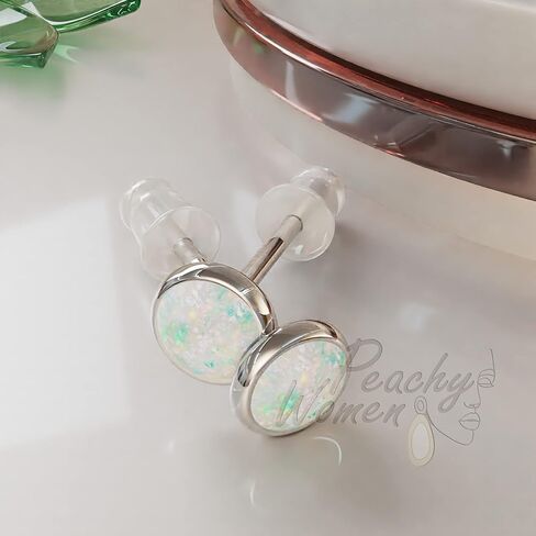 Opal Ear Studs For Women - Dainty 925 Silver White Opal Ear Studs Set - 3mm Opal Earring Stud Jewelry 22G Studs Earrings in Kuwait