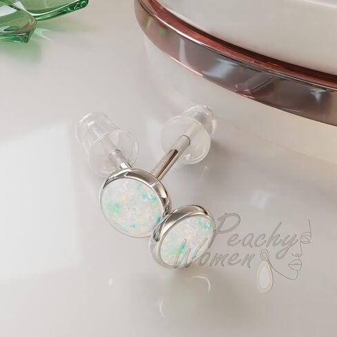 Opal Ear Studs For Women - Dainty 925 Silver White Opal Ear Studs Set - 3mm Opal Earring Stud Jewelry 22G Studs Earrings in Saudi Arabia