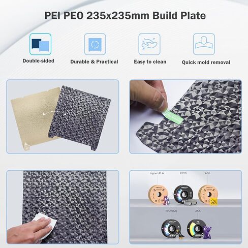 لوحة بناء مزدوجة الجانب من PEI PET لـ Creality K1 K1C، منصات سرير طابعة ثلاثية الأبعاد مقاس 235 × 235 مم لـ Ender 3 S1، Ender 5 S1، Ender 3 V3 KE/SE، سرير طباعة فولاذي زنبركي بدون قاعدة مغناطيسية in Kuwait