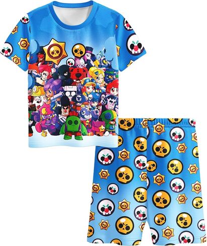 طقم قميص وسروال قصير للأولاد من Brawl Hero Game، قميص صيفي للحفلات الهزلية، ملابس منزلية للأطفال من عمر 4 إلى 12 سنة in Kuwait