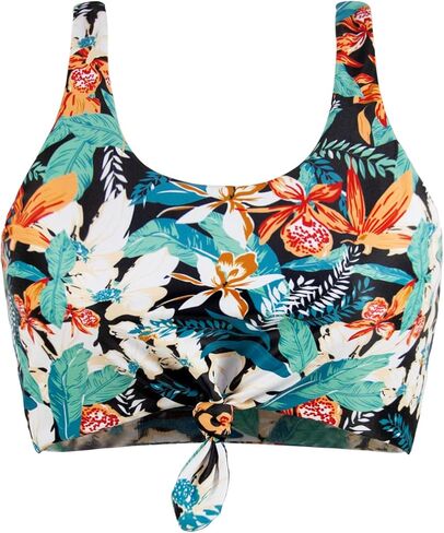 طقم بيكيني نسائي برقبة واسعة وعقدة أمامية قصيرة وخصر عالٍ ومطبوع من الأسفل مطبوع عليه تانكيني رياضي in Kuwait