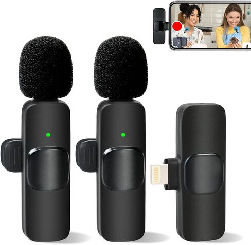 ميكروفون لاسلكي Lavalier Lapel لجهاز iPhone iPad Professional Clip Mic - تسجيل مكثف متعدد الاتجاهات لاسلكي مع 2 ميكروفونات مقابلة فيديو بودكاست مدونة فيديو يوتيوب in Saudi Arabia