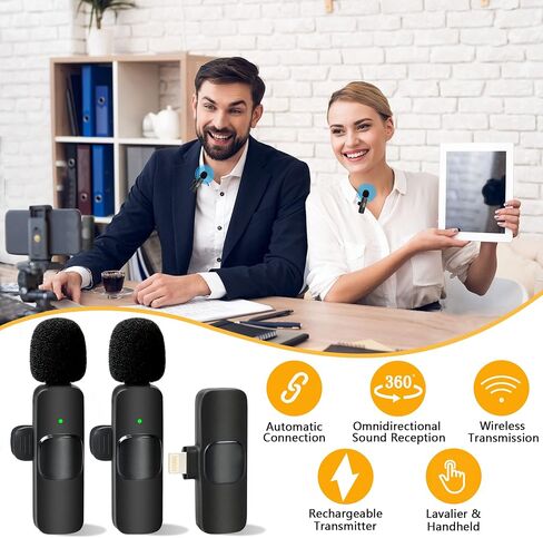 ميكروفون لاسلكي Lavalier Lapel لجهاز iPhone iPad Professional Clip Mic - تسجيل مكثف متعدد الاتجاهات لاسلكي مع 2 ميكروفونات مقابلة فيديو بودكاست مدونة فيديو يوتيوب in Saudi Arabia