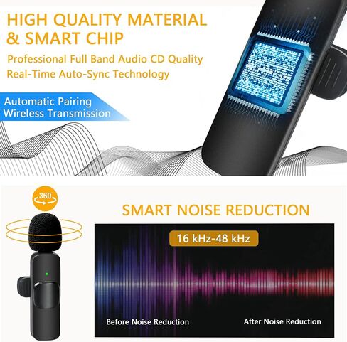 ميكروفون لاسلكي Lavalier Lapel لجهاز iPhone iPad Professional Clip Mic - تسجيل مكثف متعدد الاتجاهات لاسلكي مع 2 ميكروفونات مقابلة فيديو بودكاست مدونة فيديو يوتيوب in Saudi Arabia