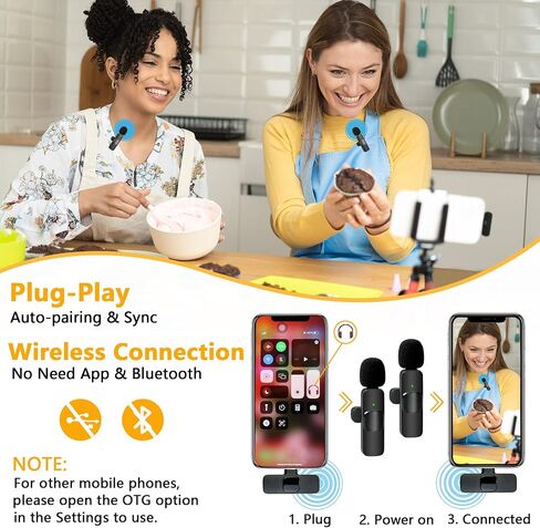 ميكروفون لاسلكي Lavalier Lapel لجهاز iPhone iPad Professional Clip Mic - تسجيل مكثف متعدد الاتجاهات لاسلكي مع 2 ميكروفونات مقابلة فيديو بودكاست مدونة فيديو يوتيوب in Saudi Arabia