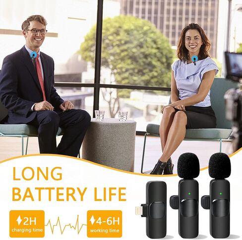 ميكروفون لاسلكي Lavalier Lapel لجهاز iPhone iPad Professional Clip Mic - تسجيل مكثف متعدد الاتجاهات لاسلكي مع 2 ميكروفونات مقابلة فيديو بودكاست مدونة فيديو يوتيوب in Saudi Arabia