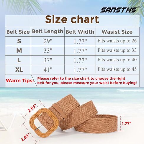 SANSTHS Womens Wide Elastic Belt, Boho Straw Braided Belt for Dresses Jeans Coats with Square Buckle in Saudi Arabia
