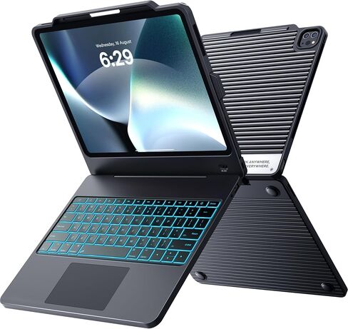 حافظة لوحة مفاتيح CHESONA لجهاز ipad pro 12.9 بوصة (6th، 5th، 4th، 3rd Gen-2022،2021،2020،2018)، حافظة لوحة مفاتيح لقاعدة الإرساء 5 في 1 مع لوحة لمس HDMI/متعددة الإيماءات / إضاءة خلفية بـ 7 ألوان، أسود in Kuwait