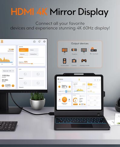 حافظة لوحة مفاتيح CHESONA لجهاز ipad pro 12.9 بوصة (6th، 5th، 4th، 3rd Gen-2022،2021،2020،2018)، حافظة لوحة مفاتيح لقاعدة الإرساء 5 في 1 مع لوحة لمس HDMI/متعددة الإيماءات / إضاءة خلفية بـ 7 ألوان، أسود in Kuwait