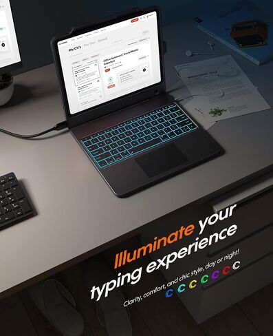 حافظة لوحة مفاتيح CHESONA لجهاز ipad pro 12.9 بوصة (6th، 5th، 4th، 3rd Gen-2022،2021،2020،2018)، حافظة لوحة مفاتيح لقاعدة الإرساء 5 في 1 مع لوحة لمس HDMI/متعددة الإيماءات / إضاءة خلفية بـ 7 ألوان، أسود in Kuwait