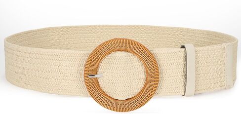 SANSTHS Womens Wide Elastic Belt, Boho Straw Braided Belt for Dresses Jeans Coats with Square Buckle in Kuwait