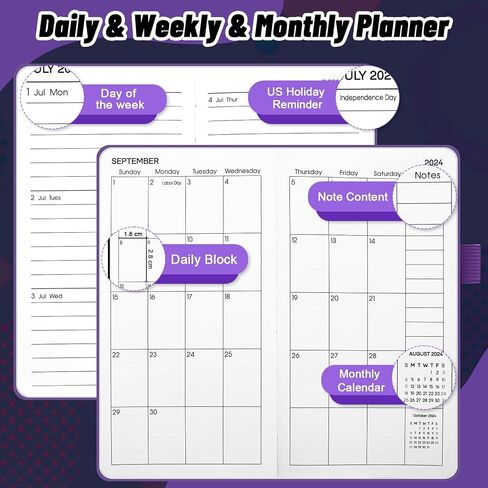 2024-2025 Pocket Planner - July 2024 - December 2025, Small Pocket Calendar 2024-2025, Academic Planner, Weekly Monthly Planner, 3.5" x 6.7", Purple in Saudi Arabia