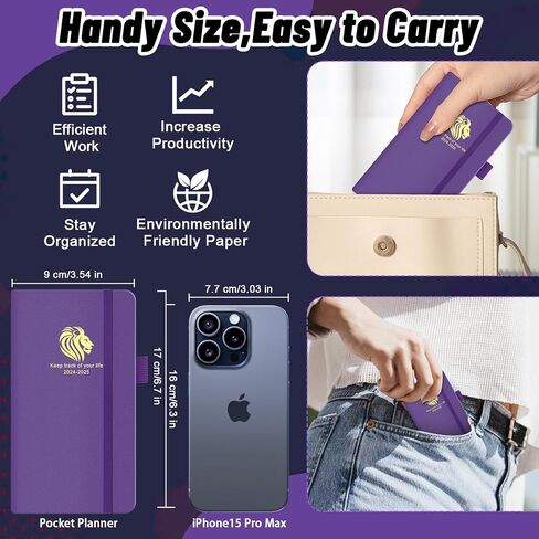 2024-2025 Pocket Planner - July 2024 - December 2025, Small Pocket Calendar 2024-2025, Academic Planner, Weekly Monthly Planner, 3.5" x 6.7", Purple in Saudi Arabia