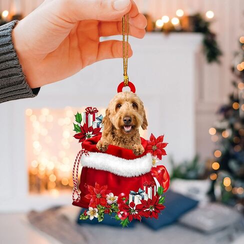 Talataca Goldendoodle Sleeping Angel Wing Memorial 2D Flat Car Rear View Mirror Accessories Christmas Tree Ornament Decoration Hanging Charm Interior Rearview Pendant Decor Gift in Saudi Arabia