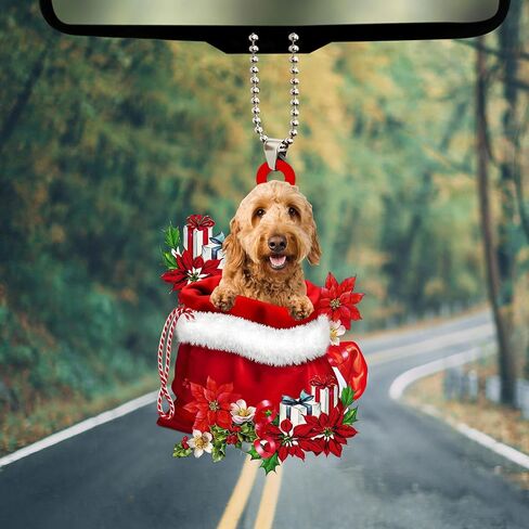 Talataca Goldendoodle Sleeping Angel Wing Memorial 2D Flat Car Rear View Mirror Accessories Christmas Tree Ornament Decoration Hanging Charm Interior Rearview Pendant Decor Gift in Saudi Arabia