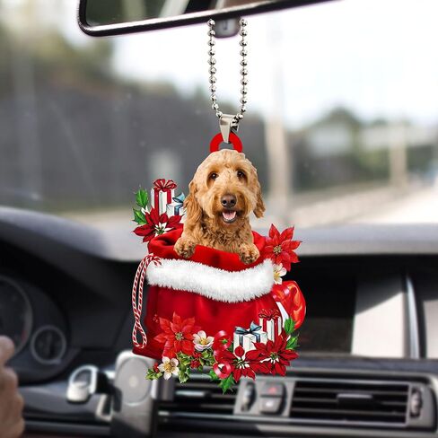 Talataca Goldendoodle Sleeping Angel Wing Memorial 2D Flat Car Rear View Mirror Accessories Christmas Tree Ornament Decoration Hanging Charm Interior Rearview Pendant Decor Gift in Saudi Arabia