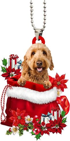 Talataca Goldendoodle Sleeping Angel Wing Memorial 2D Flat Car Rear View Mirror Accessories Christmas Tree Ornament Decoration Hanging Charm Interior Rearview Pendant Decor Gift in Saudi Arabia